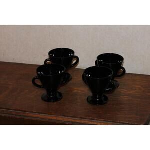 Vintage Hazel Atlas Ovide Black Open Sugar Bowls - Set of 4